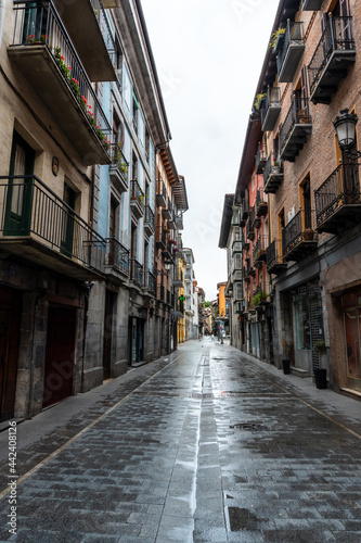 Street in the old part of the town of Azkoitia next to the Urola river, Gipuzkoa. Basque Country