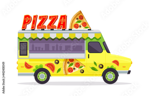 Pizza Food truck icon isolated on white