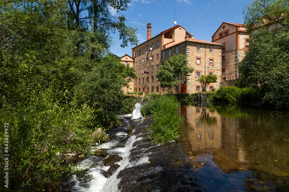 Spring green landscape and backwater in the Eresma river, as it passes through Segovia on the Senda de los Molinos