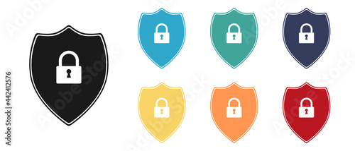 Set of line icon screen protection or virus protection for applications and websites. Illustration isolated on white background.