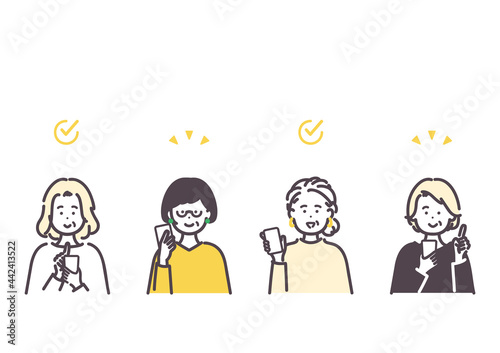 スマートフォンを使うシニア女性のアイコンイラスト