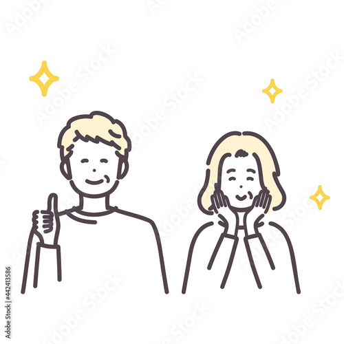 嬉しそうなシニア男女のアイコンイラスト