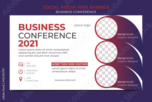 Business webinar Conference Concept Banner Template design or social media horizontal banner. Live conference or invitation banner photo