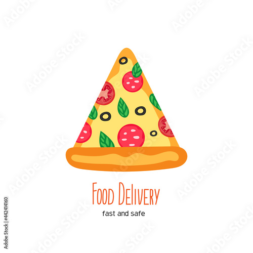 Food delivery concept. Pizza delivery logo. Food delivery banner. Vector flat illustration.