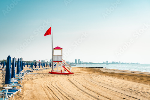 Adriatic sea beach in Italy, Europe during summer. photo