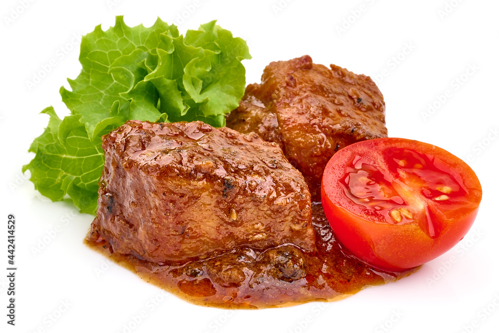 Meat stew, isolated on white background. High resolution image.