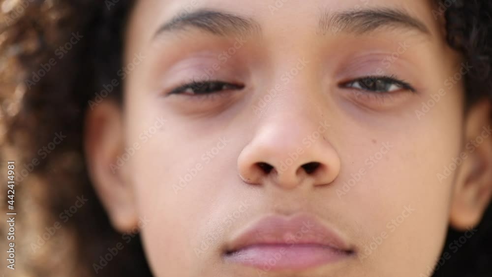Hispanic latin south american girl child macro close-up face