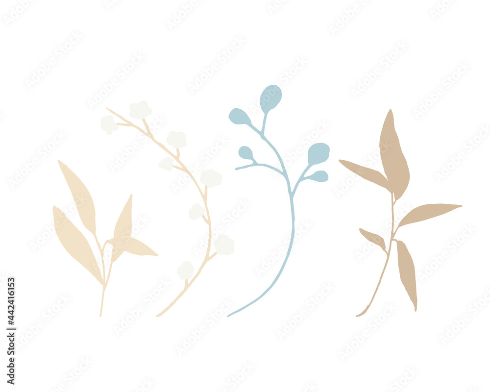 手書きタッチの草木ハーブシルエットイラスト　Handwritten touch vegetation herb silhouette illustration