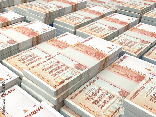 Zimbabwean money. Zimbabwean dollar banknotes. 20 trillions ZWL dollars bills.