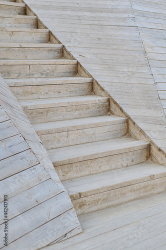 Wooden stairway on wooden terrace