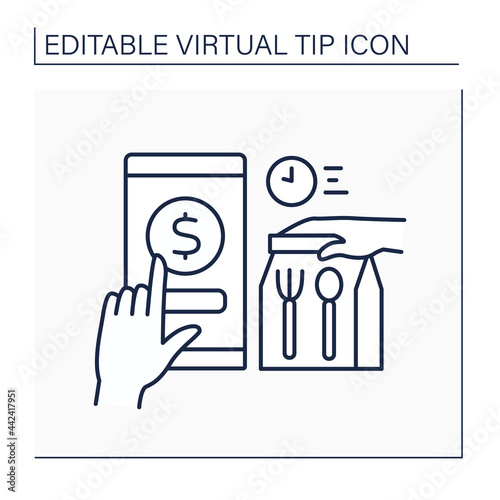 Delivery line icon. Donations for fast and safe order delivery. Online tips. Virtual tips concept. Isolated vector illustration. Editable stroke
