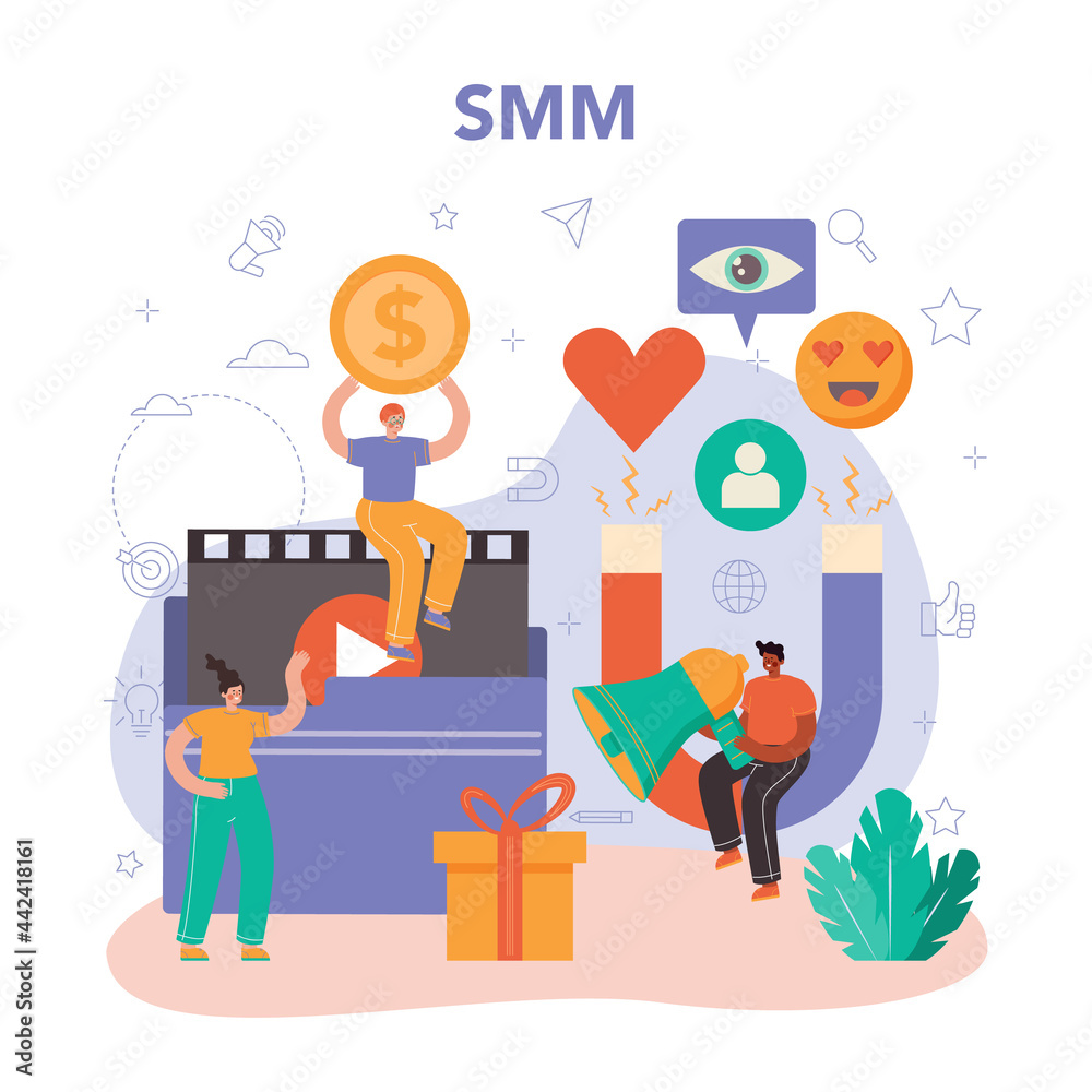 SMM social media marketing concept. Advertising of business SMM social media marketing concept. Advertising of business