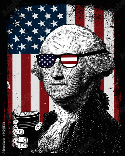 George Washington First President of the United States of America USA Grunge American Flag Background Distress  photo