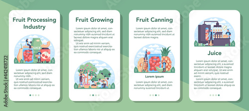 Fruit farming and processing industry mobile application banner set