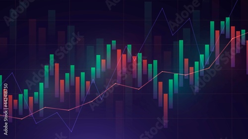 Screen with a graph of the value of shares, trader analysis