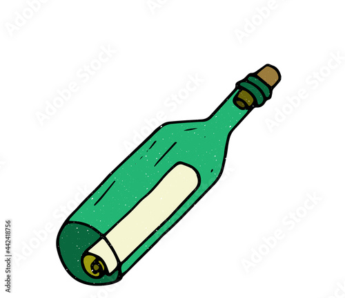 hand drawn bottle with letter illustration in doodle style