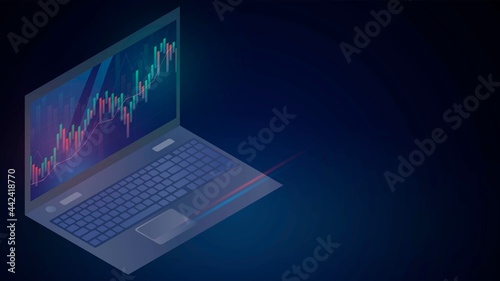 Laptop with a graph of the value of stocks on the screen, online trading