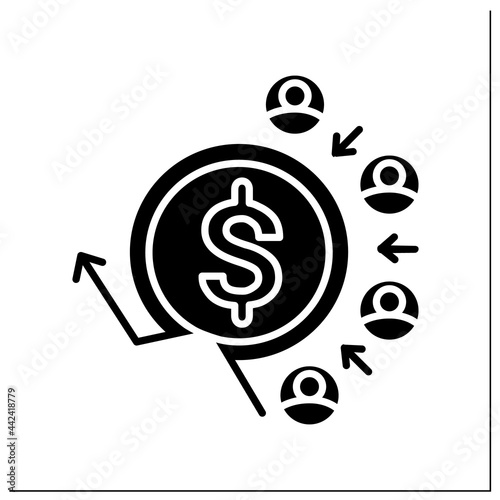 Customer acquisition costs glyph icon.Traffic customers.Positive and profitable stream of clients.Pay off strategy.Filled flat sign. Isolated silhouette vector illustration