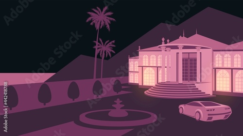 Illustration with a rich mansion and a car