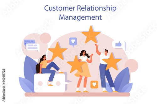 CRM or customer relationship management concept set. Client attracting