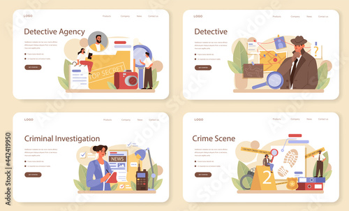 Professional detective web banner or landing page set. Agency investigating