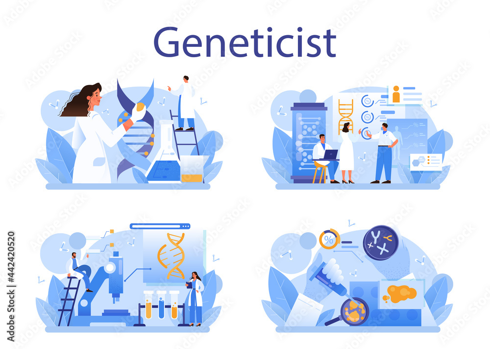 Geneticist concept set. Medicine and science technology. Scientist