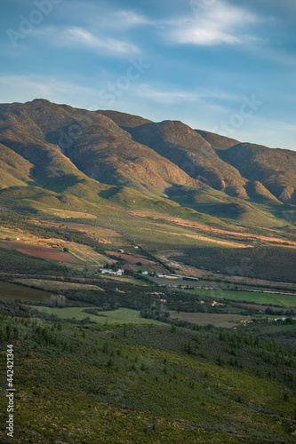 Beautiful wine valley and farm houses in Oudtshoorn Western Cape South Africa