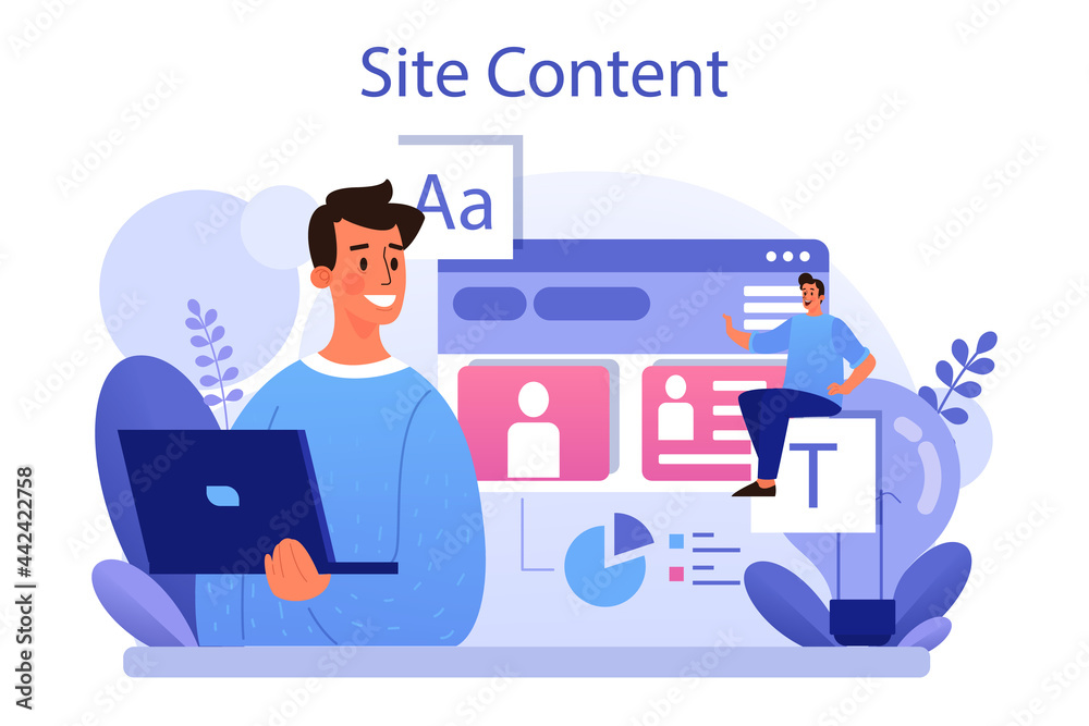 Site content concept. Media filling, making responsive and viral content