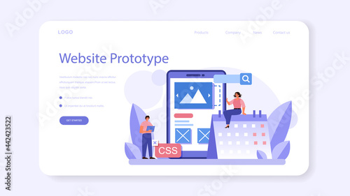Website prototyping web banner or landing page. Web page modeling