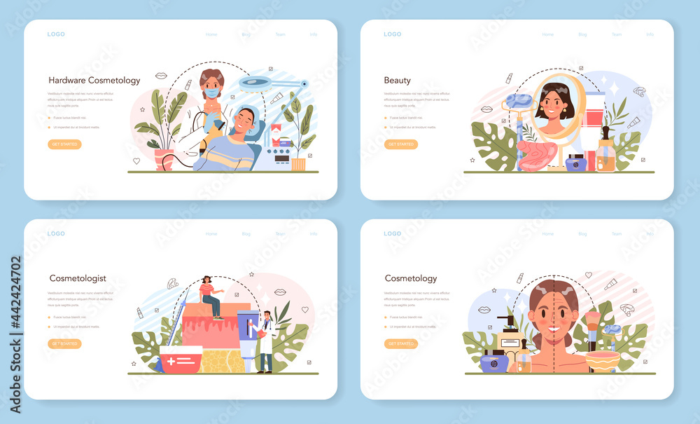 Cosmetologist web banner or landing page set. Skin care procedure Cosmetologist web banner or landing page set. Skin care procedure