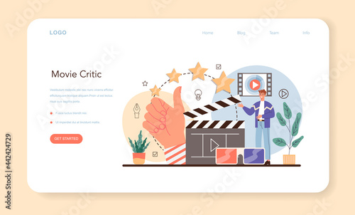 Professional critic web banner or landing page. Journalist making review