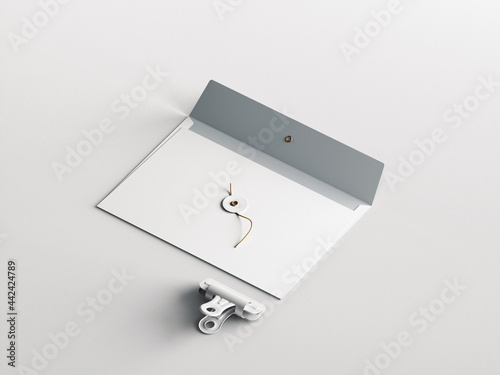 C5 envelope and paper clip blank mockup template with grey color background (ID: 442424789)