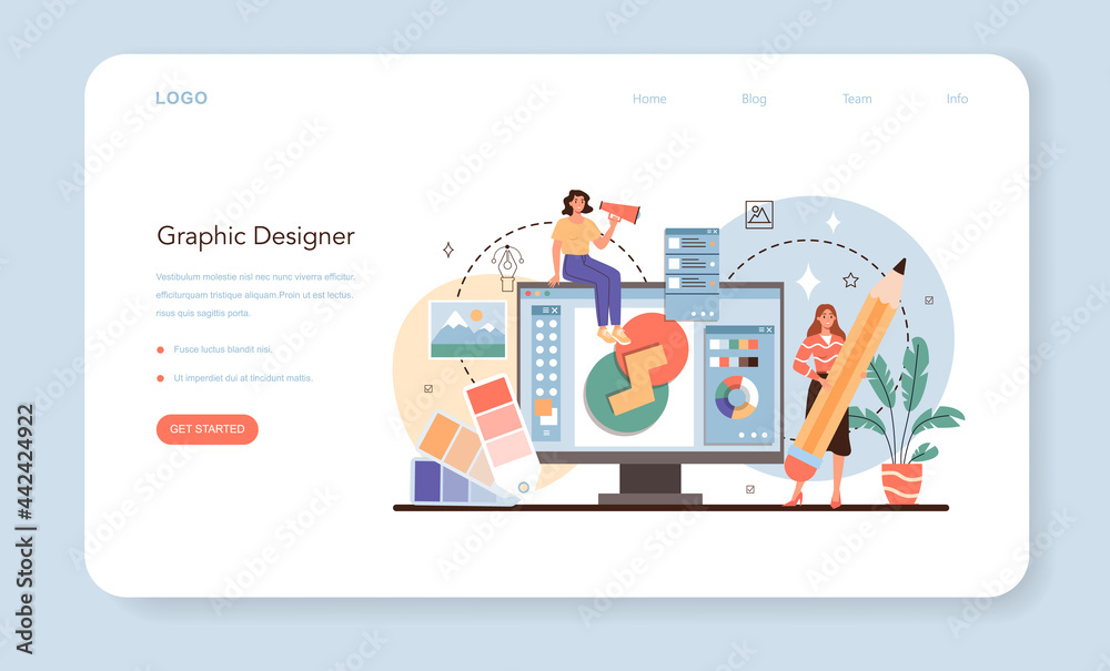 Designer web banner or landing page. Advert designer or graphic illustrator