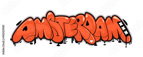 Amsterdam graffiti style hand drawn lettering. Decorative vector text .
