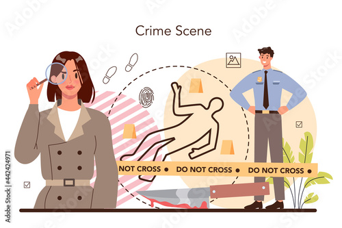 Professional detective concept. Agency investigating a crime place