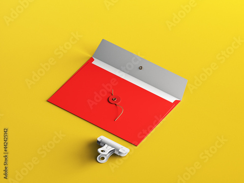 Colorful paper clip and c5 envelope blank mockup template with a perspective view photo