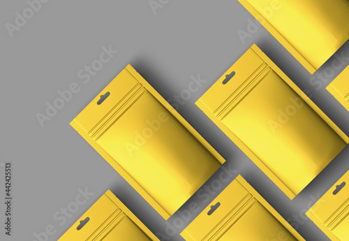 Yellow color product packaging mockup template with grey color background (ID: 442425513)
