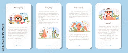 Plastic surgeon mobile application banner set. Idea of modern face aesthetic