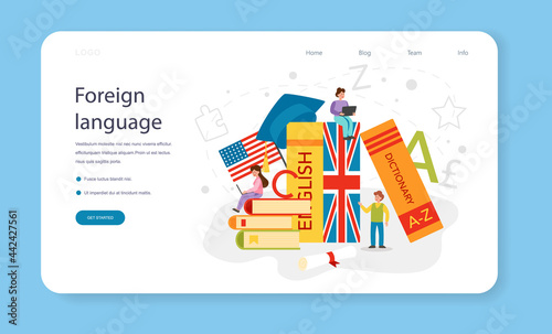 English class web banner or landing page. Study foreign languages in school
