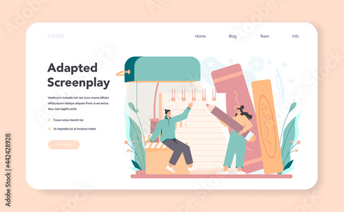Screenwriter web banner or landing page. Person create a screenplay