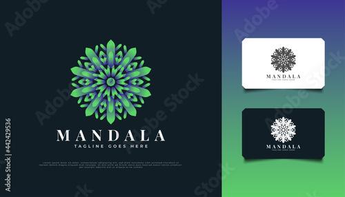 Mandala Flower Logo Design in Green Gradient, Suitable for Spa, Beauty, Florists, Resort, or Cosmetic Product Brand Identity