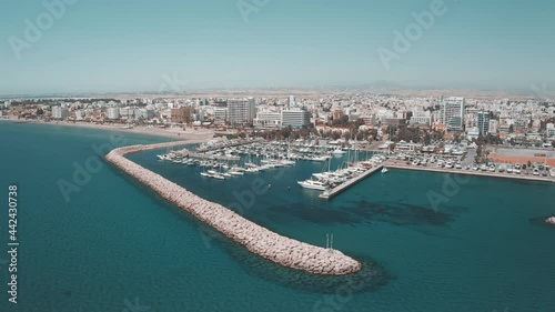 Wallpaper Mural Aerial marina bay yacht club. Beautiful cityscape, turquoise sea water full of luxury boats. Larnaca city, Cyprus. Travel destinations, summer vacation. Outdoor tourism, holiday, journey. Drone flight Torontodigital.ca