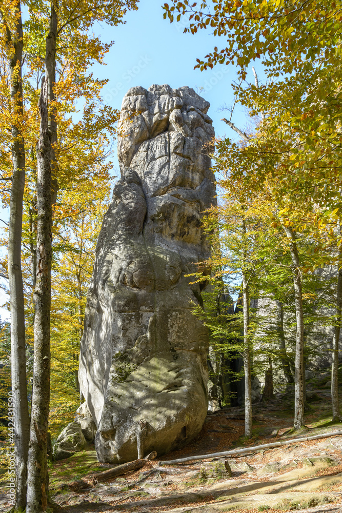 Dovbush rocks, group of rocks, natural and man-made caves carved into stone in the forest, named after the leader of the opryshky movement Oleksa Dovbush, Ukraine.