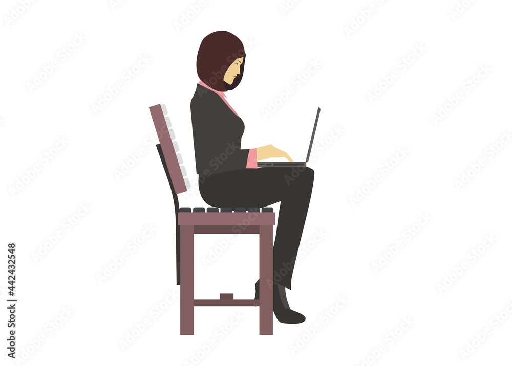 Female employee typing laptop while sitting on a wooden bench
Female employee typing laptop while sitting on a wooden bench