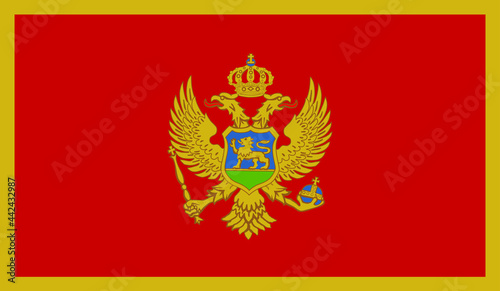 Montenegro flag with coat of arms vector illustration, seal or national emblem, isolated on white background.