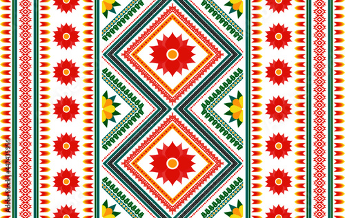 Ikat ethnic seamless pattern design. Aztec fabric carpet mandala ornament boho chevron textile decoration wallpaper. Tribal traditional embroidery patterns vector illustrations background.