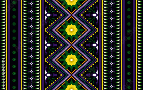 Ikat ethnic seamless pattern design. Aztec fabric carpet mandala ornament boho chevron textile decoration wallpaper. Tribal traditional embroidery patterns vector illustrations background.