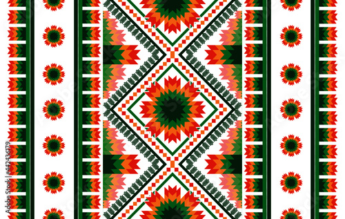 Ikat etnisch naadloos patroonontwerp. Azteekse stof tapijt mandala ornament boho chevron textiel decoratie behang. Tribal traditionele borduurwerk patronen vector illustraties achtergrond.