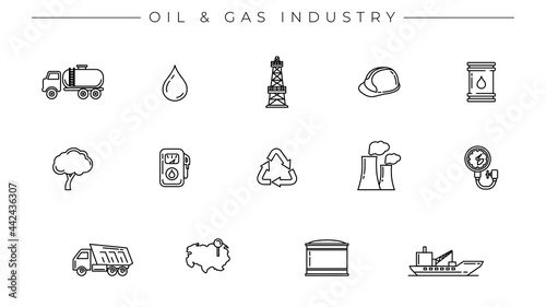 Oil and Gas Industry concept line style vector icons set