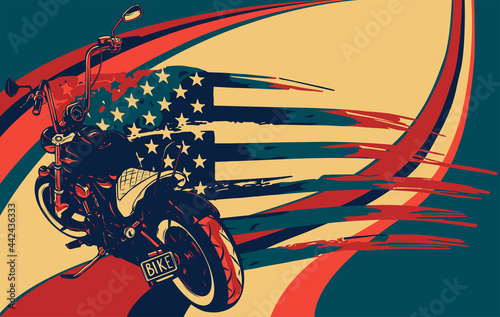 chopper motorcycle with american flag vector illustration